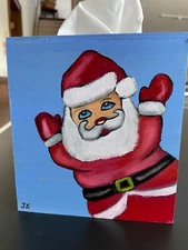 Hand painted wood tissue box cover  cute happy Santa Claus