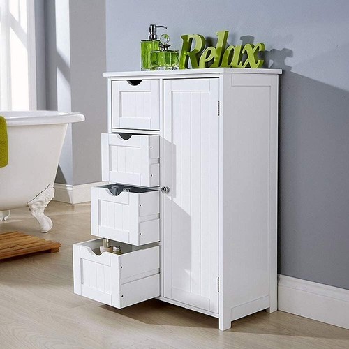 Mobile Bagno 4 Cassetti + Anta Mobiletto Cassettiera Legno MDF Bianco 55x81cm - Foto 6 di 8