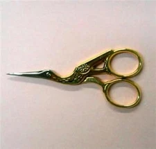 4-1/2" GOLD PLATED FINE POINT "STORK" EMBROIDERY SCISSORS 