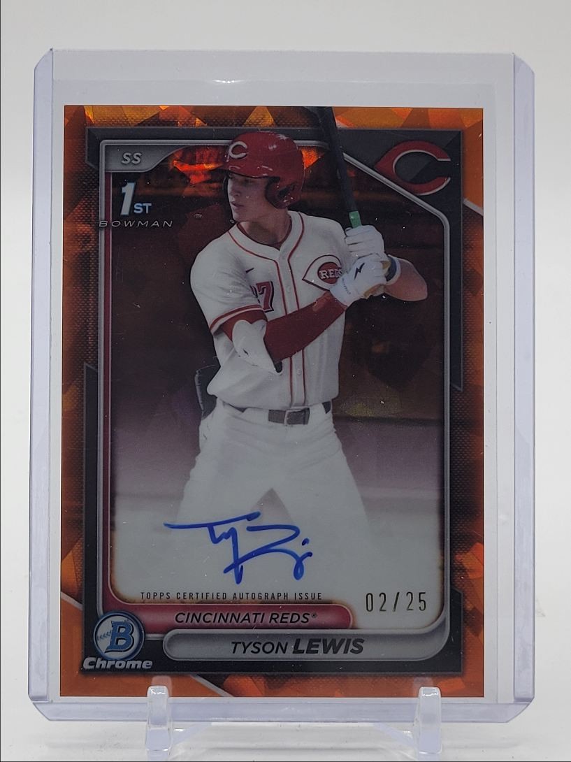 TYSON LEWIS 2024 BOWMAN CHROME DRAFT 1ST SAPPHIRE ORANGE AUTO /25 Q1811