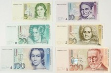 Lot 6 Banknotes Germany 1991-1996 VF