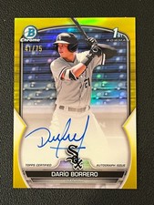 Dario Borrero 2023 Bowman Chrome 1st Auto Yellow Refractor /75 White Sox 