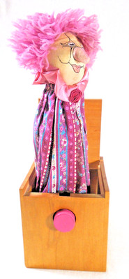 Vintage Jax Of Maine Springy Woman with Pink Hair in handcrafted wood box