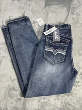 True Luck Jeans Mens 32 x 32 Classic Embroider Blue Relaxed Straight Stretch NEW