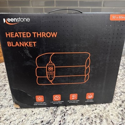 New Keenstone Heated Throw 50 x60  Gray Open Box 6 Temp settings Tested Working