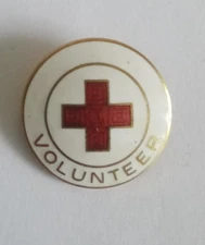 Vintage American Red Cross Volunteer 1” Enamel White Enamel Rim Gold Tone Pin