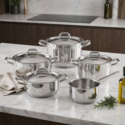 Barazzoni Chef Line Topfset 9-teilig Induktion Edelstahl Kochgeschirr Neu