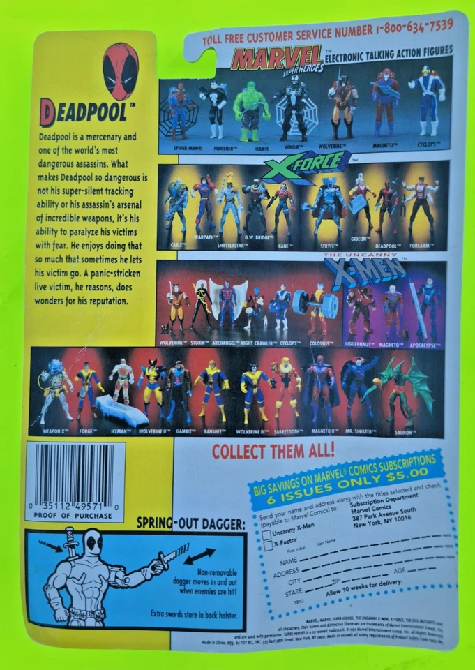 Figura de acción ToyBiz 1992 The Uncanny X-Men X-Force Deadpool Foto 3 de 3