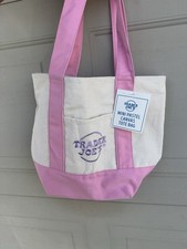 Trader Joe's Mini Pastel Canvas Tote Bag - Reusable Canvas, Pink/Beige
