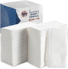 100 Count White Linen Feel Disposable Hand Towels Soft Absorbent Napkins