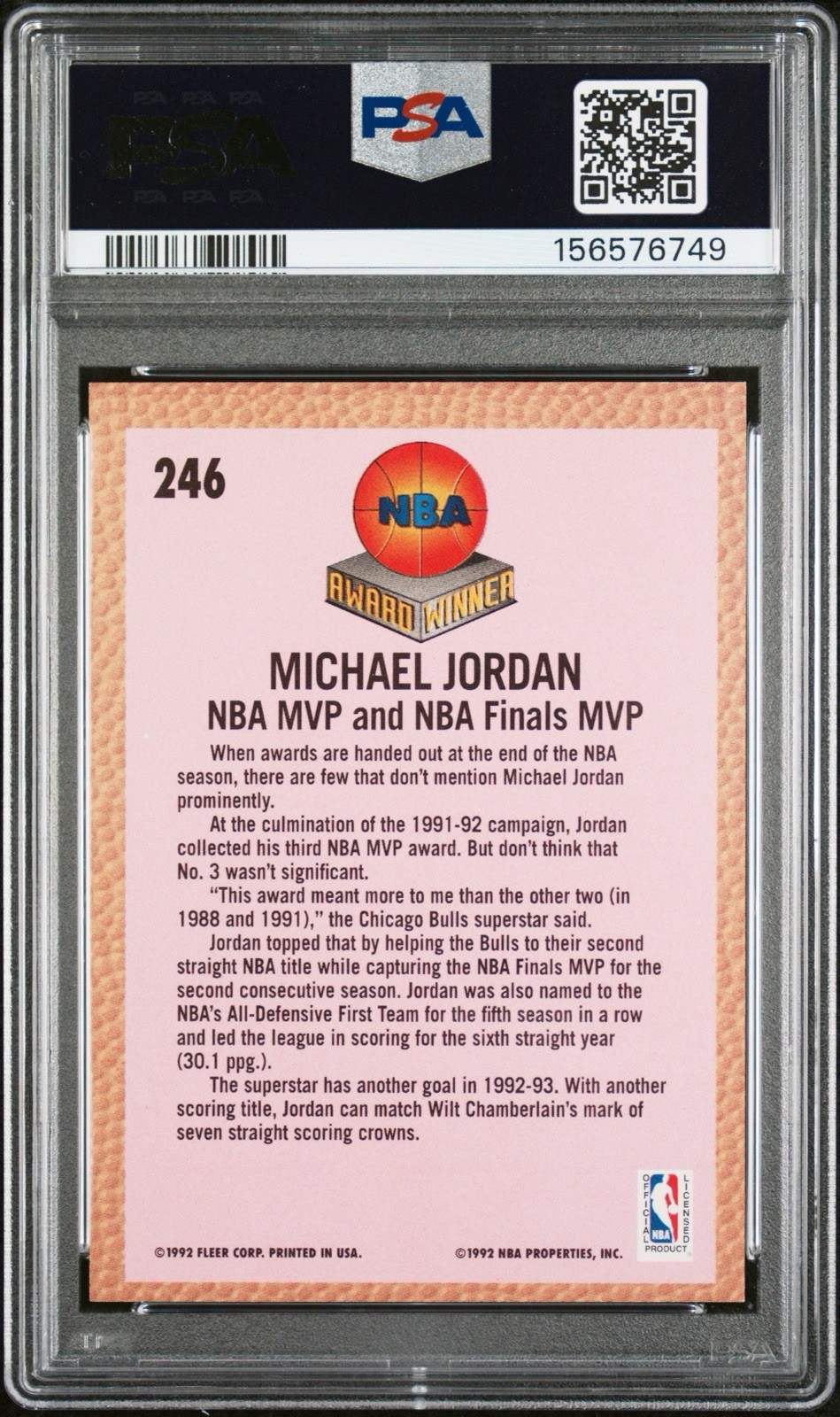 1992 FLEER #246 MICHAEL JORDAN PSA 7 view 2