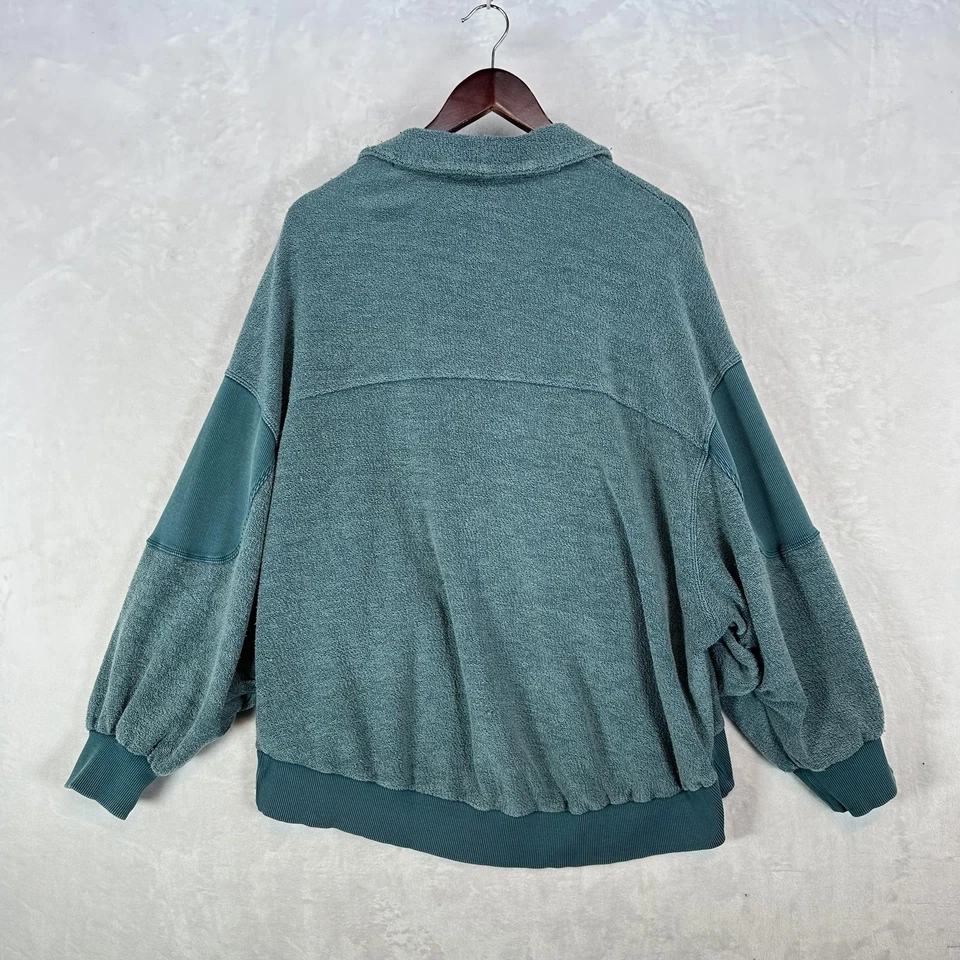 Cardigã feminino Out From Under M/L gola xale azul-petróleo malha terry tamanho grande casulo - Imagem 3 de 4