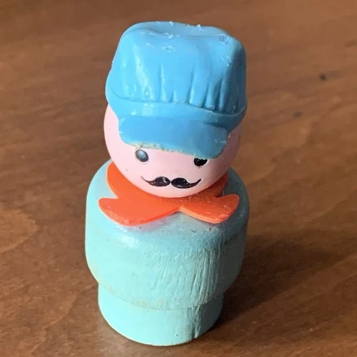 Vintage Fisher Price Little People Train Conductor Figure Wood Body Plastic Head