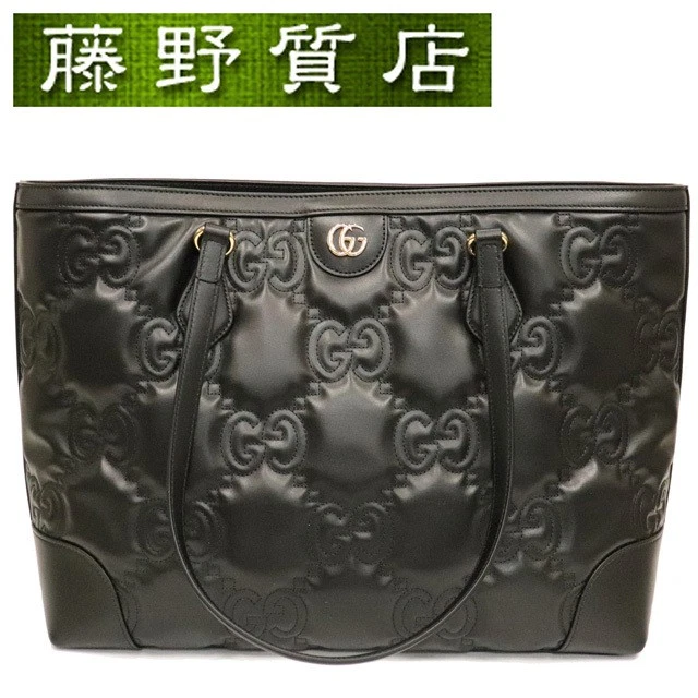 Sac fourre tout Gucci GG Matlasse épaule moyenne 631685 noir cuir noir or Har