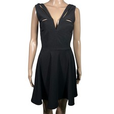 Lulus Little Black Dress NYE Holiday Fit Flare Cut Outs Deep V Neck Size Small