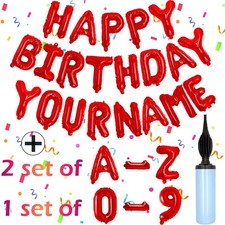 Red Happy Birthday Balloon Banner Set -16" Foil Letters Balloons