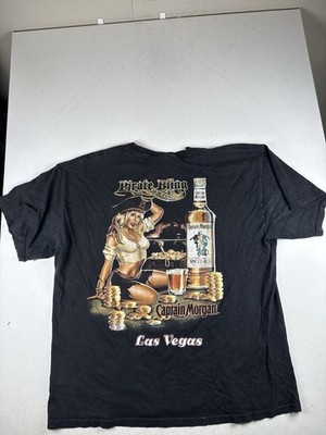 Captian Morgan Shirt Mens XL Promo Rum Pirate Pinup Girl Treasure