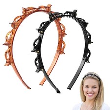 2 Pcs Double Layer Headband with Clips, 1 Count Pack of 2 , Black, Brown