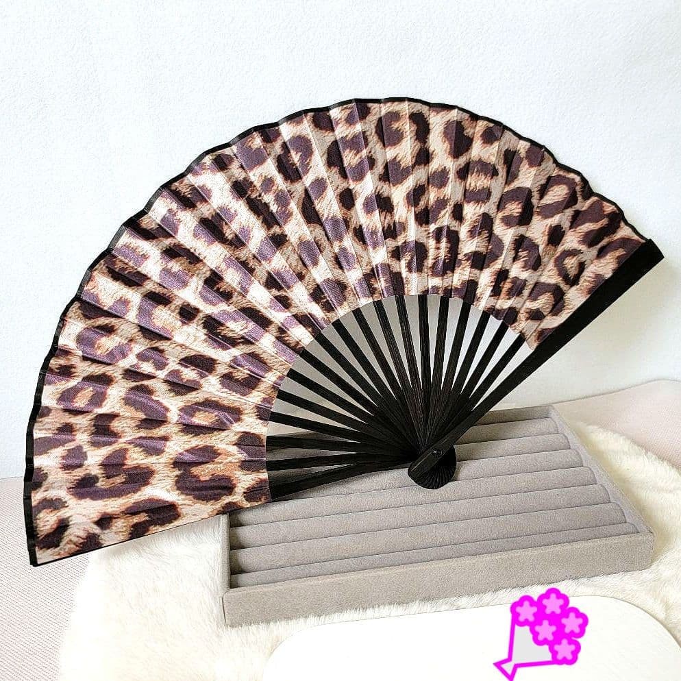 UnknownBrand Abanico Estampado Leopardo Abanico Abanico Abanico Accesorio de Baile Flamenco