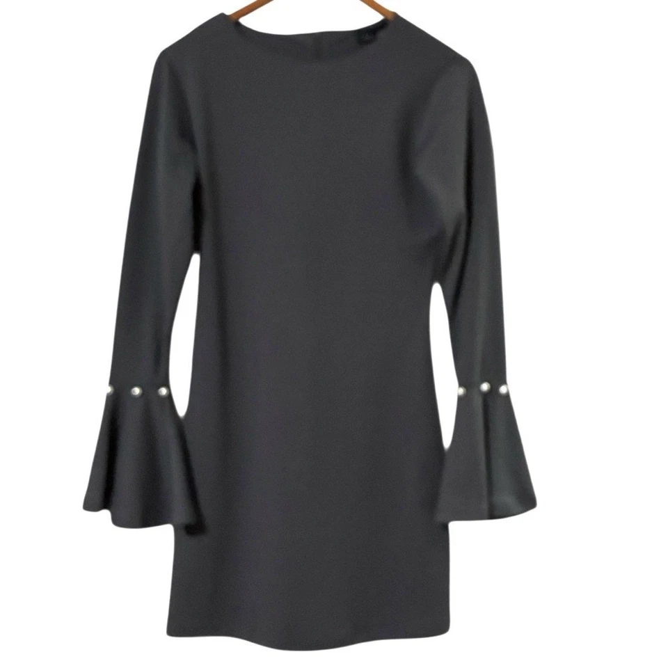 Lea & Viola Pearl Embellished Shift Dress Grey Bell sleeves Size S NEW Feminine - Image 3 of 4