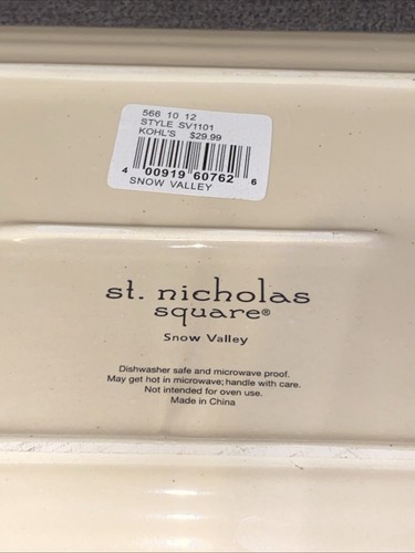 St Nicholas Square Snow Valley Ceramic Serving Tray Bread Plate Rectangle 14 In - Picture 3 of 4