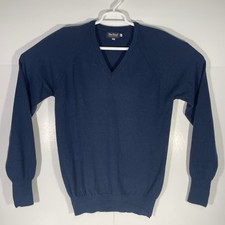 Vtg Par Four Sweater Mens Medium Tall V Neck Pullover Orlon 90s Navy Blue