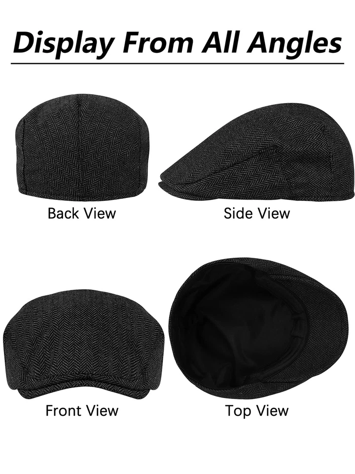 3 Pieces Men's Herringbone Flat Newsboy Hat Tweed Newsboy Cap Cabbie Driving ... - Imagem 3 de 4