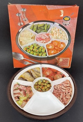Vintage TWINCO drehbarer Salat Lazy Susan Holzoptik 1970 s NEW OLD STOCK
