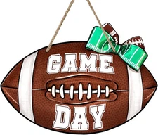 Deroro Football Game Day Sign for Front Door Decor, Rugby Sport Wood Door Hanger