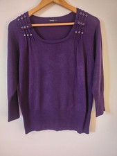 Roman Purple 3/4 Sleeve Purple Jumper - Ladies Size 14 - Button Accents- Smart