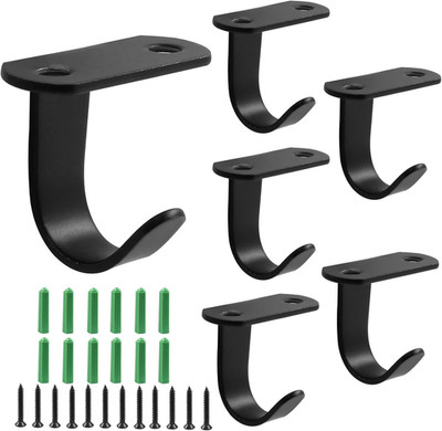6 Pack Black Ceiling Hooks Heavy Duty Stainless Steel Under Shelf Coat Hooks