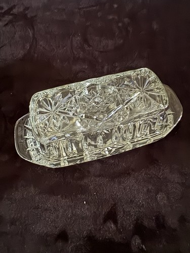 vintage cut or pressed glass butter dish with lid