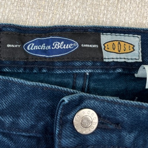 Anchor Blue Loose Baggy Jeans Mens 33" x 31" Grunge Y2K Vintage Blue Skater Rave - Picture 3 of 19