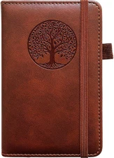 Small Pocket Notebook, Leather Journal Mini (Brown)