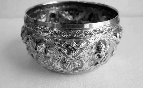 Antique 900 Silver Burma Myanmar Siam Thai Alms Beggar Bowl Repousse Signed - Picture 7 of 9