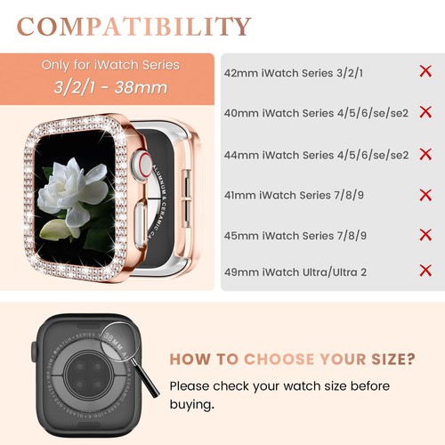 4 Pack Case for Apple Watch 38mm - Bling Rhinestone Bumper Cover Glitter Clear - Zdjęcie 19 z 29