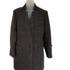 Women's Really Wild Mid Length Stand Up Leather Collar Tweed Coat Jkt UK12 Grey