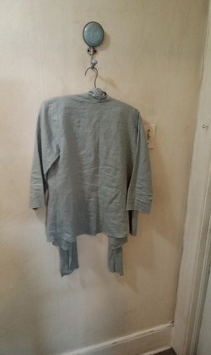 Comfy USA Sz XS muted green Linen top long sleeve ties in front - Picture 4 of 6