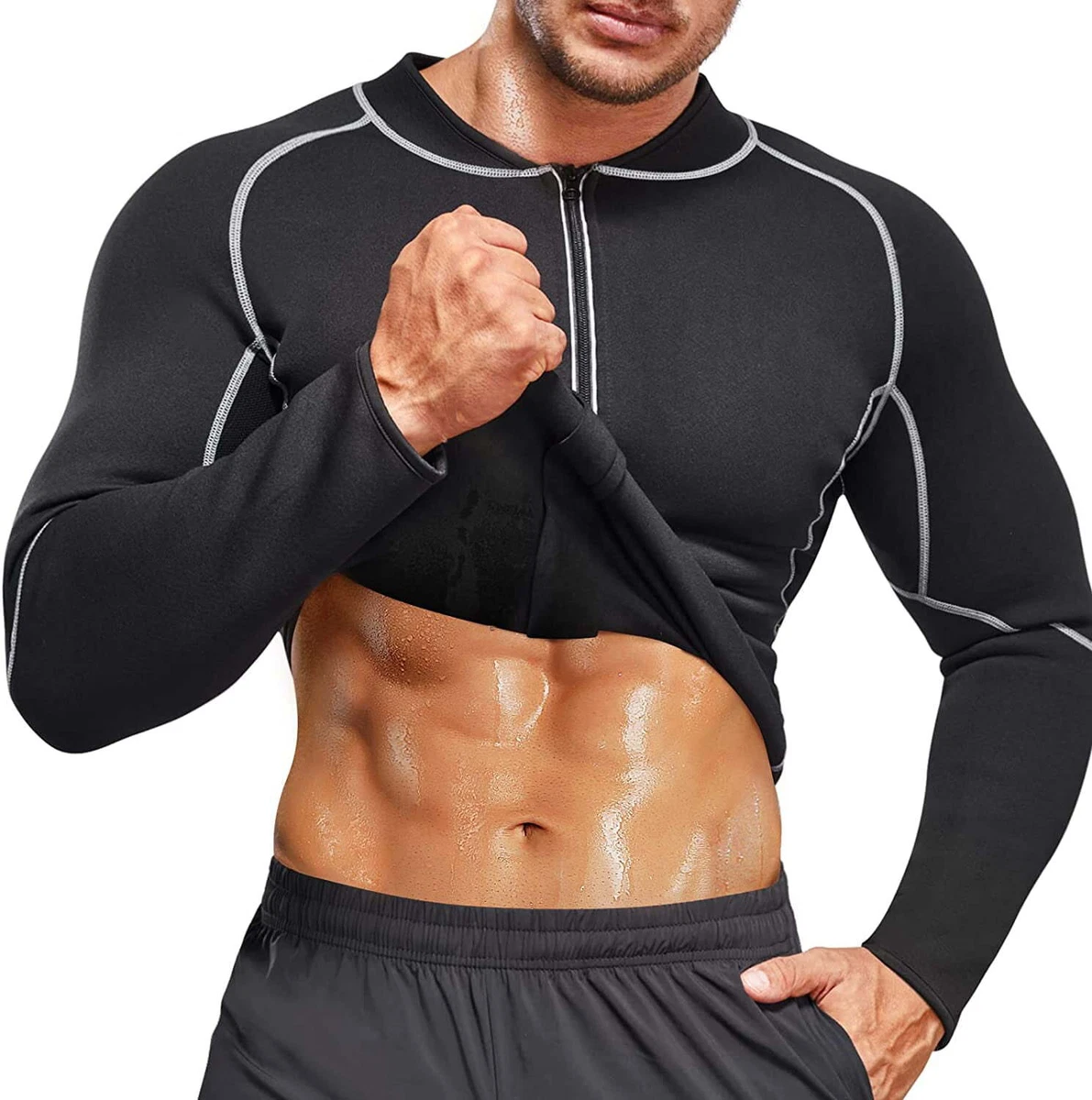 Men Sweat Neoprene Weight Loss Sauna Suit Workout Shirts Long