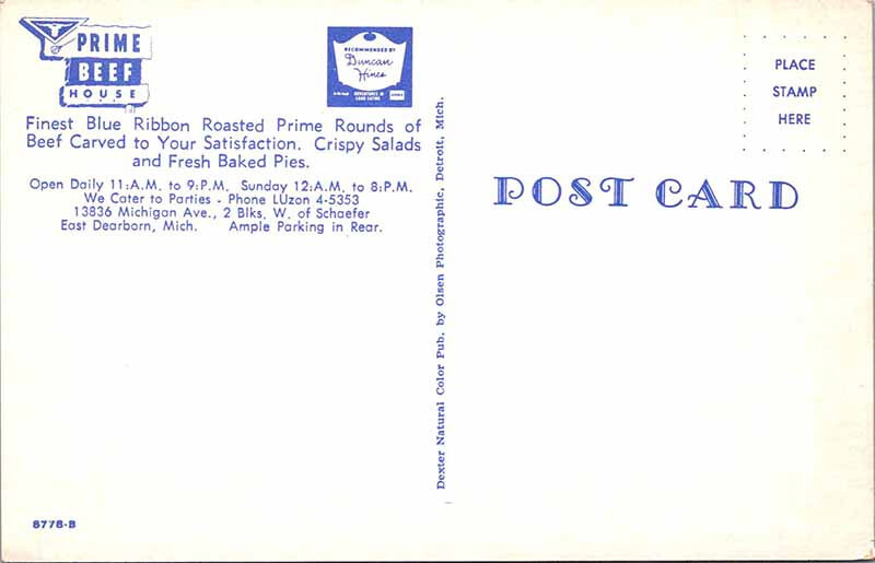 Postcard RESTAURANT SCENE Dearborn Michigan MI 10/19 AM3827 eBay
