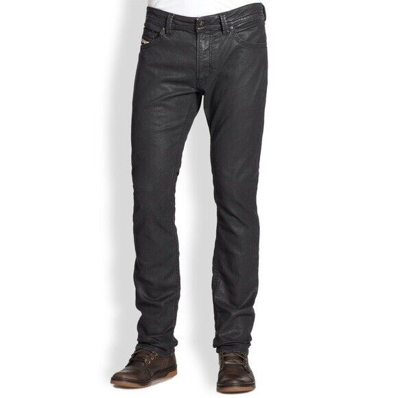 Diesel Thavar Jeans Black Wax Coated Sweat Pant Slim Skinny, Menâ€™s 28