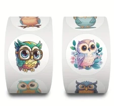 500 pcs Sticker Seals Roll CUTE Cartoon NEW Owls Animal Designs Self Adhesive 🦉