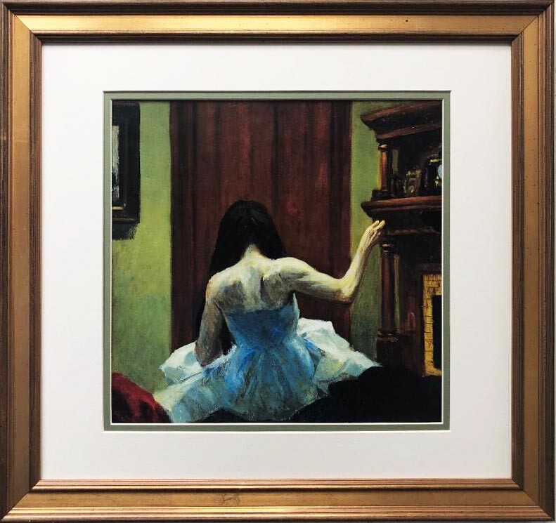 肉筆油絵　模写　木製額装　エドワード・ホッパー　Room in New York 肉筆油絵 模写 木製額装 エドワード・ホッパー Room in New York