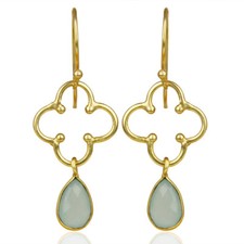 Aqua Chalcedony 14K Gold Plated Silver Designer Earrings Gemstone Jewelry
