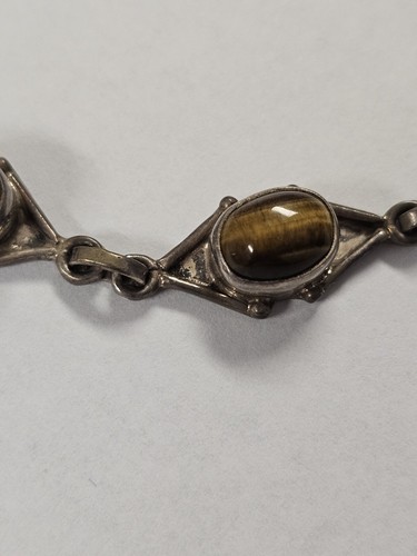 Vintage 925 Sterling Silver Tiger's Eye Bracelet 8" Long - Picture 2 of 5