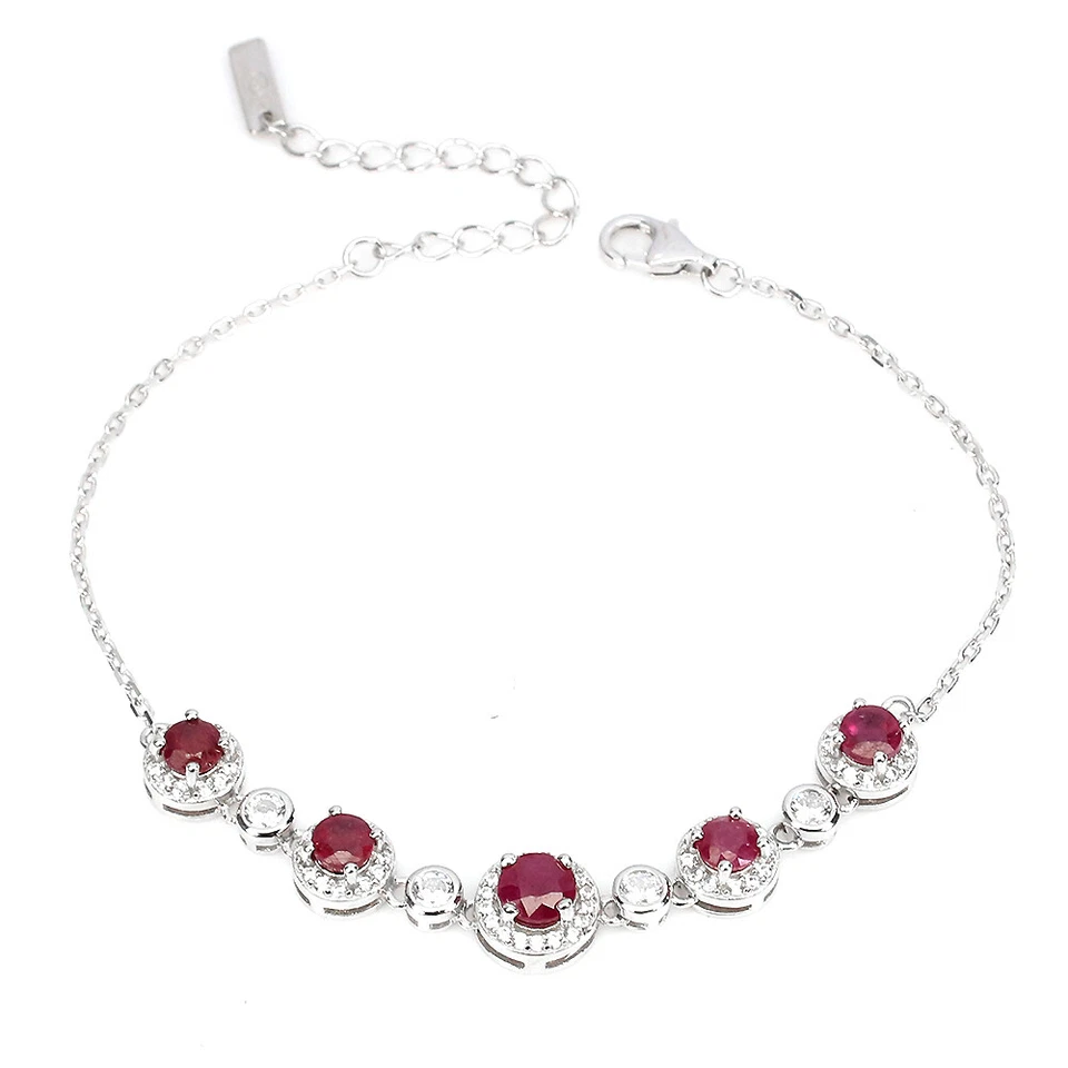 925 Sterling Silver Bracelet Round Ruby 5mm Gemstone Jewelry 7.5 Ins - Image 2 of 4
