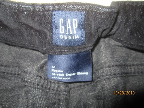 EUC GAP Kids Denim Girls Stretch Super Skinny Pants Black Size 12 - Picture 3 of 3