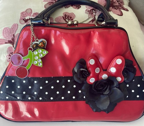 Minnie Mouse Red Black & White Polka Dot Top Handle Handbag 2 Disney Charms