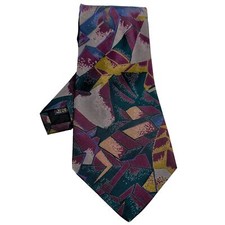 Handsewn MULBERRY Thai Silk Tie Wine/Blue/Gray/Green Print Men's Necktie