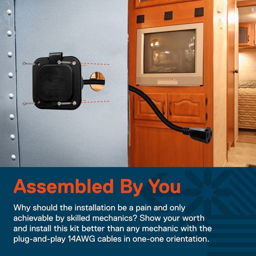 NEMA 5-15 15A Flanged Inlet Shore Power Receptacle w/ 16" Extension Cord for RV - Picture 5 of 8